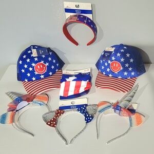 7 Pieces!! USA Patriotic Stars and Stripes Accessories Hats, Headbands